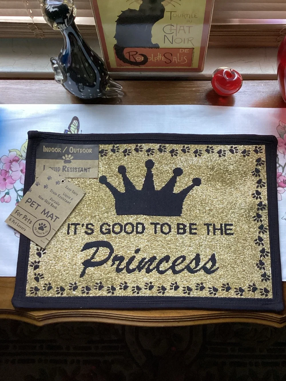 It’s Good To BeThe Princess Gold and Black Pet Mat with Crown